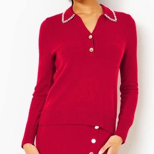 Lilly Pulitzer red sweater with pearl neckline XXS